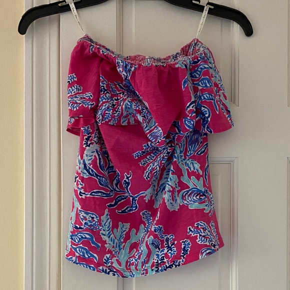 Lilly Pulitzer Pink and Blue strapless Top - Picture 1 of 3